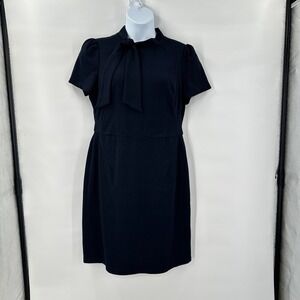 Maggy London Dress 16 Black Short Sleeve Tie Neck Career Party Office Romantic‎